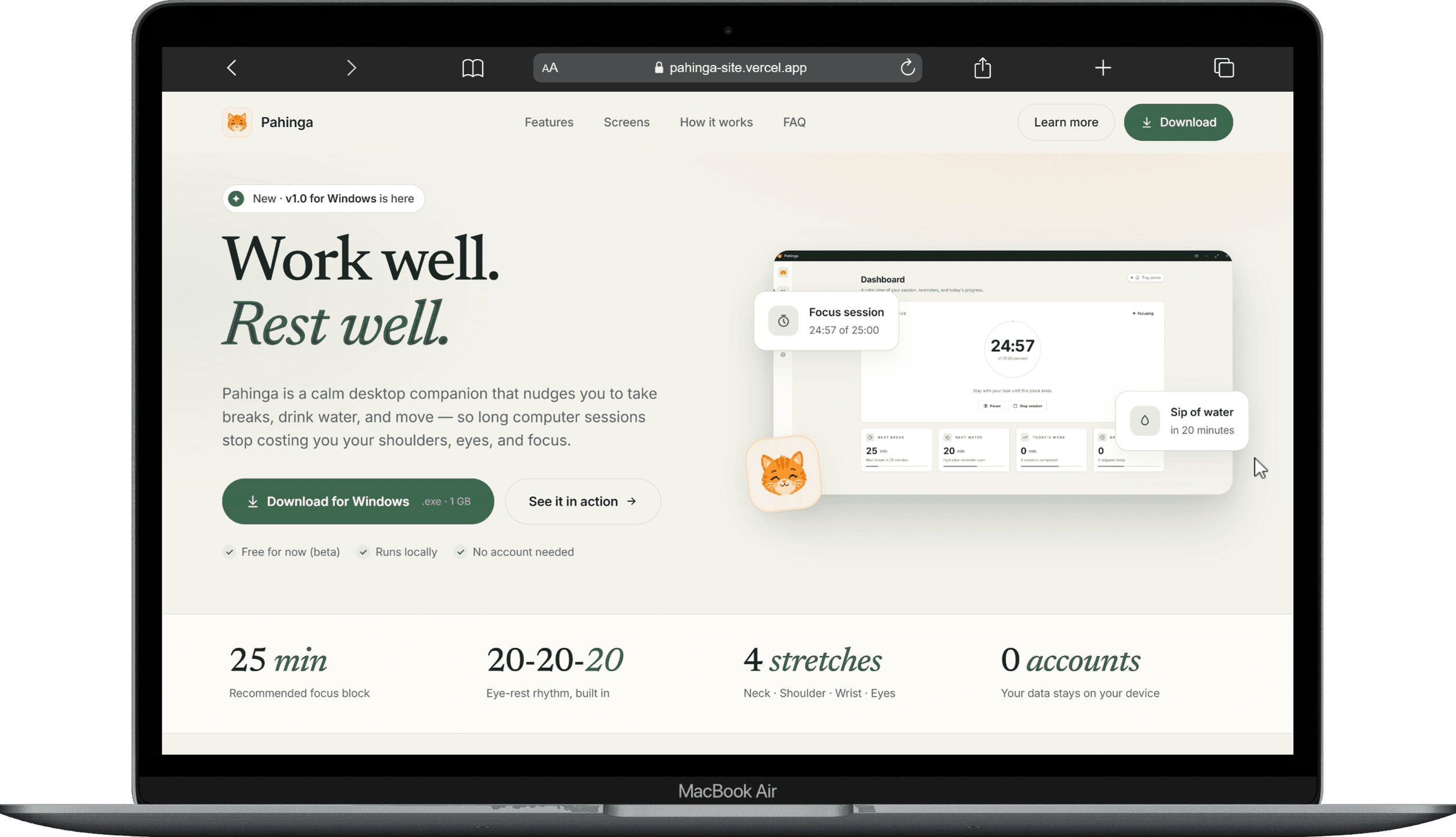 Pahinga desktop wellness companion preview